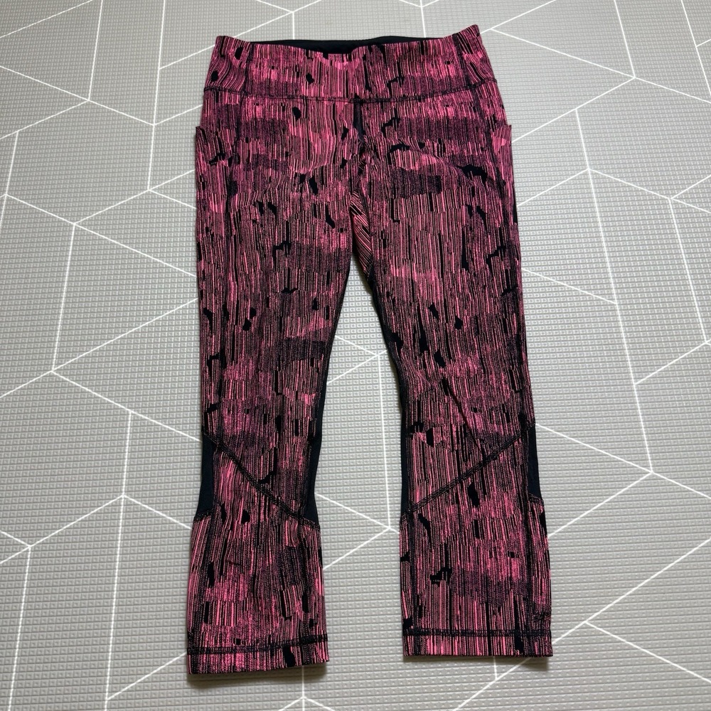 Lululemon Pace Rival Crop 21" Sz 6 Down Pour Electric Coral Black Run Train